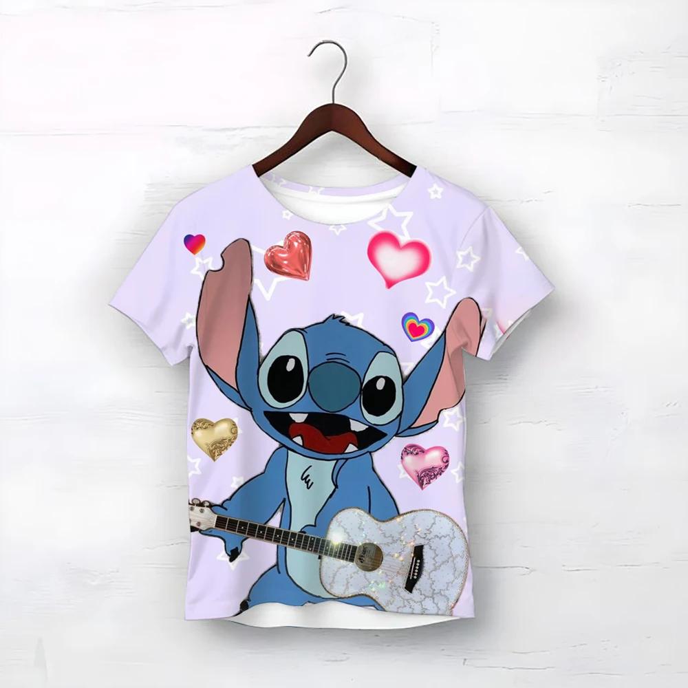 MINISO Disney Cartoon Niedlicher Stitch-Druck Babykleidung 3 bis 14 Jahre Männlich Outdoor-Kleidung Jungenkleidung Mädchen T-Shirt Teen Top Shirts 120