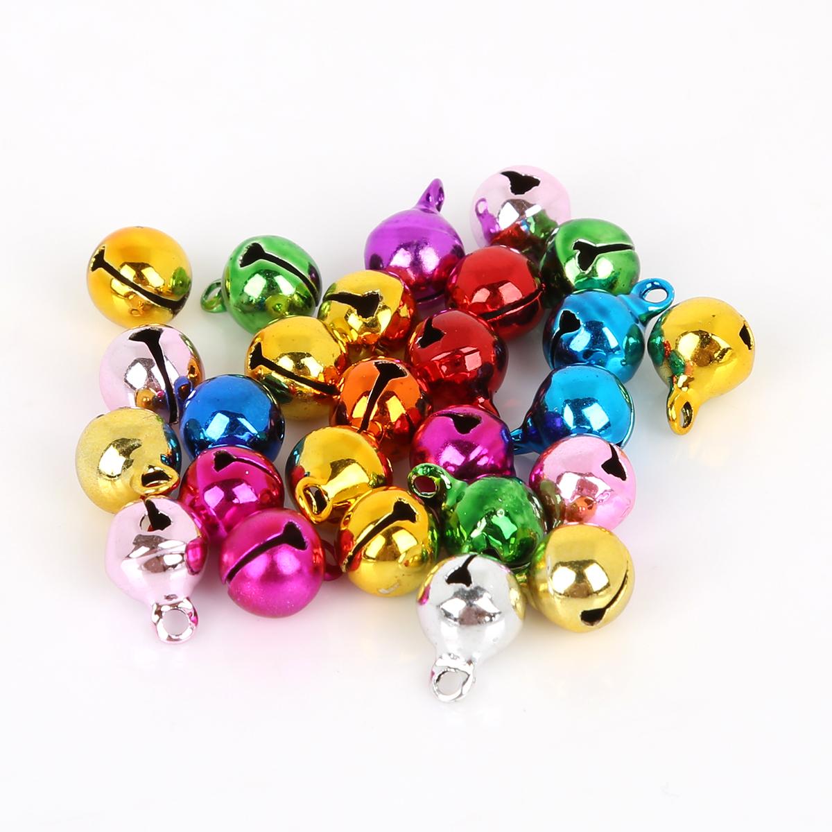 20–100 Stück kleine Jingle Bells-Anhänger aus Kupfer zum Aufhängen, Christbaumschmuck, Weihnachtsdekoration, Party, DIY-Bastelzubehör 8mm 80pcs bunt