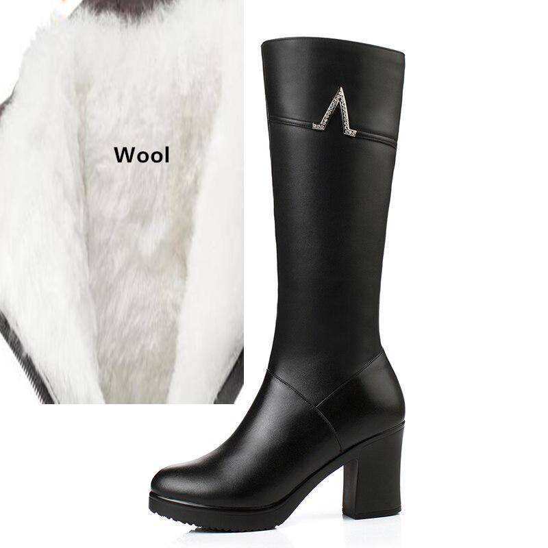 Winter Echtes Leder Stiefel Frauen Schuhe mit hohen absätzen Kalb Frauen Lange Stiefel Warme Schnee Stiefel 36