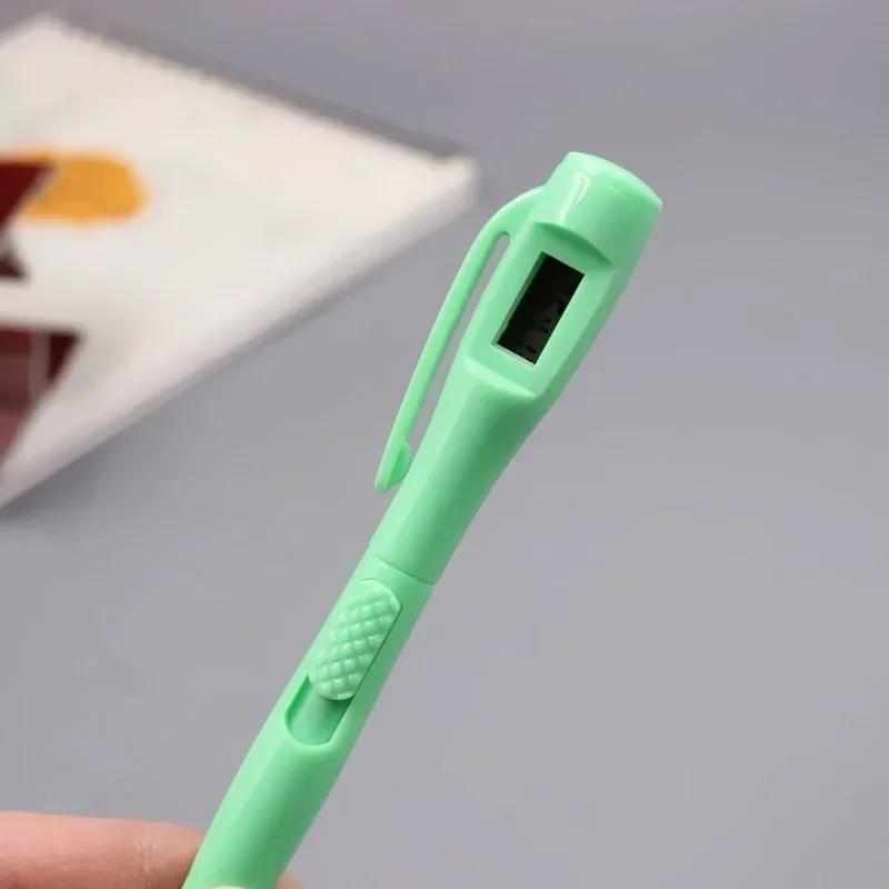 Kreativer Kugelschreiber mit elektronischer Uhr für den Bürouhrtest, Schulbedarf, blaue Kugelschreiber, koreanisches Briefpapier Blue grün