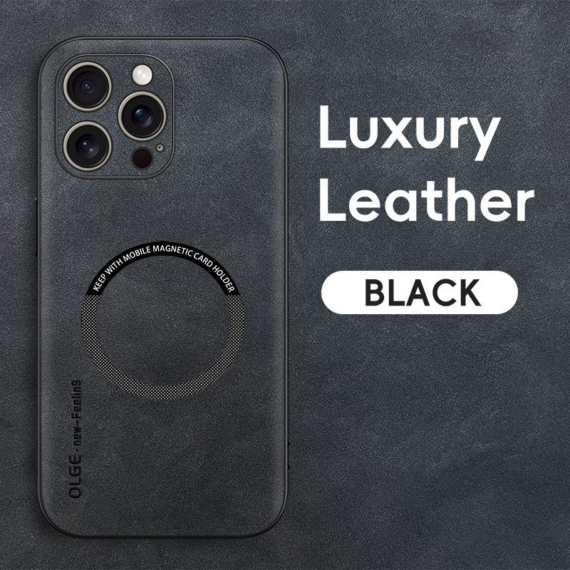 Leather Magnetic Phone Case For iPhone 17 16 15 14 13 12 11 Pro Max Air Plus 16E For Magsafe Charge Cover For iPhone 17 Pro Max For iPhone 17 Pro schwarz
