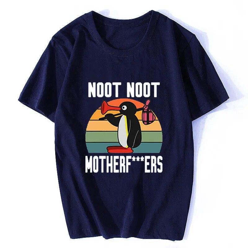 Noot Noot Pingu Kawaii Junge Mädchen Süßes T-Shirt Anime T-Shirt Cartoon Lustiger Pinguin Grafik Tops Frauen Männer Lässiges Übergroßes T-Shirt XS navy blau