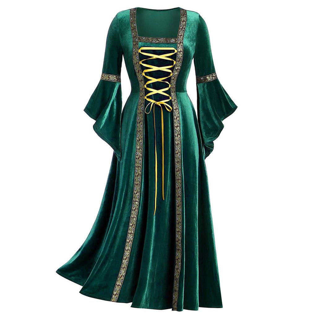 Frauen Herbst Winter Goldenen Samt Einfarbig Medium Lange Plissee Kleid Weibliche Tragen Lässige Elegante Party Abendkleid S grün