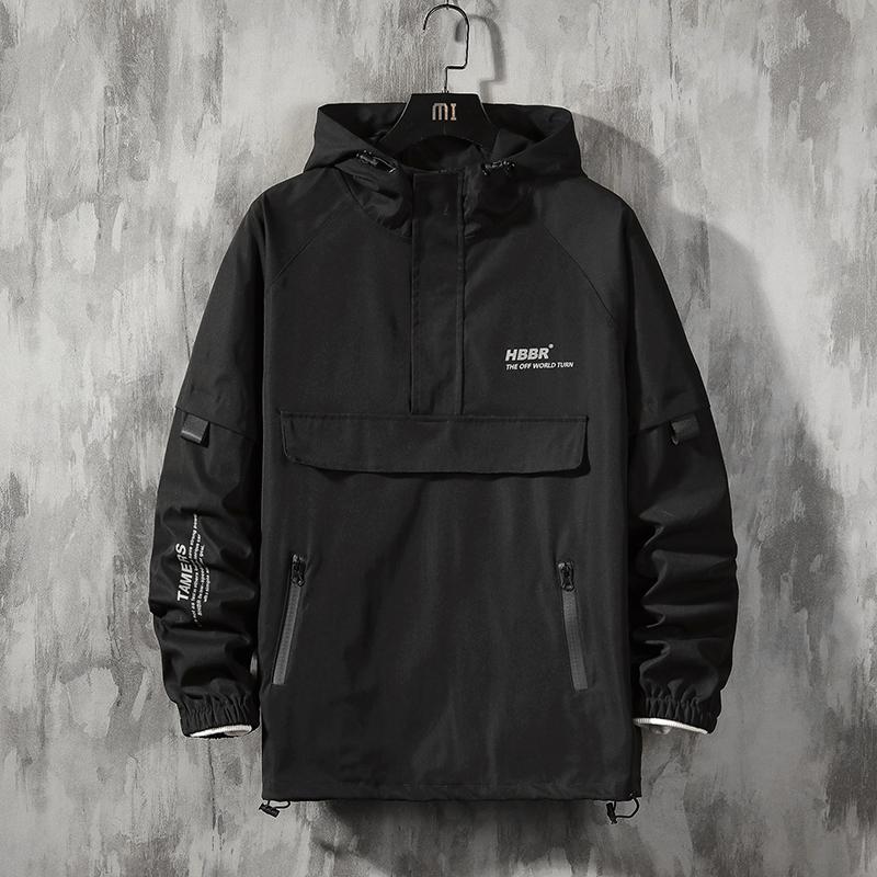 2024 Frühlings-Kapuzen-beiläufige Herrenjacke Streetwear Windbreaker Bomberjacken Mantel für Mann XXXXXL schwarz