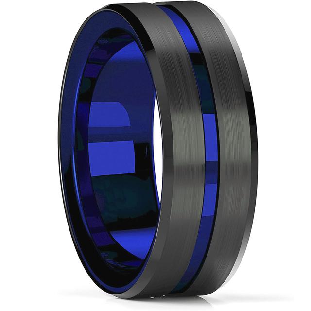 Trendige 8 mm grüne Farbe, Nut, abgeschrägte Kante, Wolfram-Eheringe für Männer, schwarzer gebürsteter Stahl, Verlobungsring, Herren-Ehering 8 grün