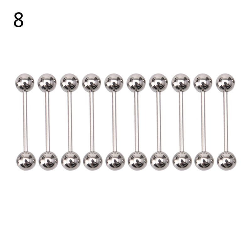 10 Stücke Exquisite Barbell Ringe Bars Körper Piercing Geschenk Edelstahl Kugel Zunge Nabel Nippel 1.6*18*5 silber