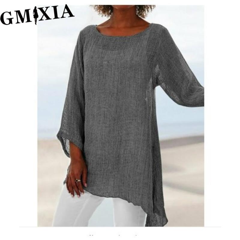 GMXIA Damenmode Lässige einfarbige Blusen & Hemden mit Print S grau