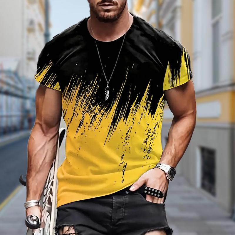 Neues Sommer-T-Shirt für Herrenmode mit Pinsel-Aufdruck für Herren-T-Shirt-Oberteil XS gelb