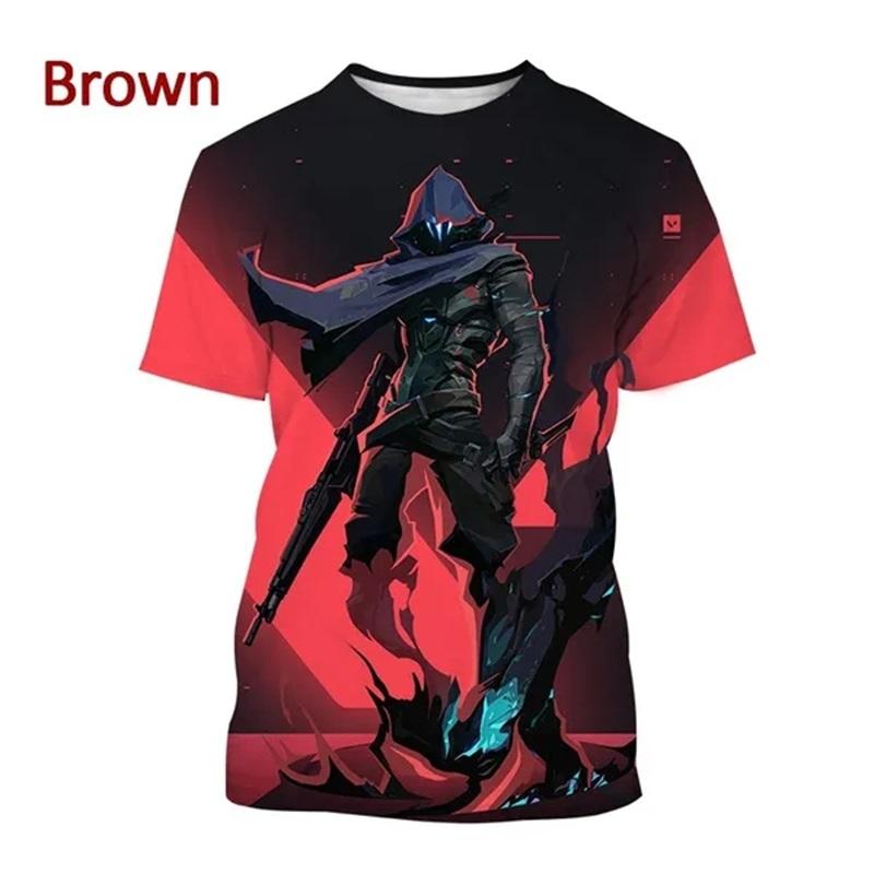 Beliebtes Spiel Valorant Muster Herren 3D-Druck Sommer Lässig Kurzarm T-Shirt M braun