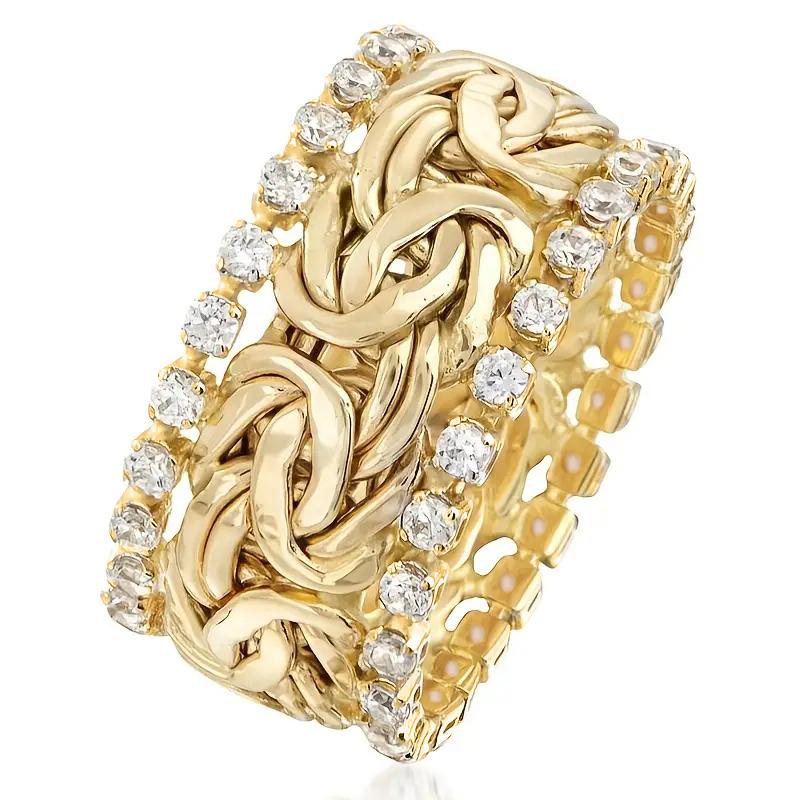 Neuzugang Mode Verlobungsringe für Damen Goldfarbe Strahlende Zirkonia Fingeraccessoires Luxus Ehering Schmuck 10