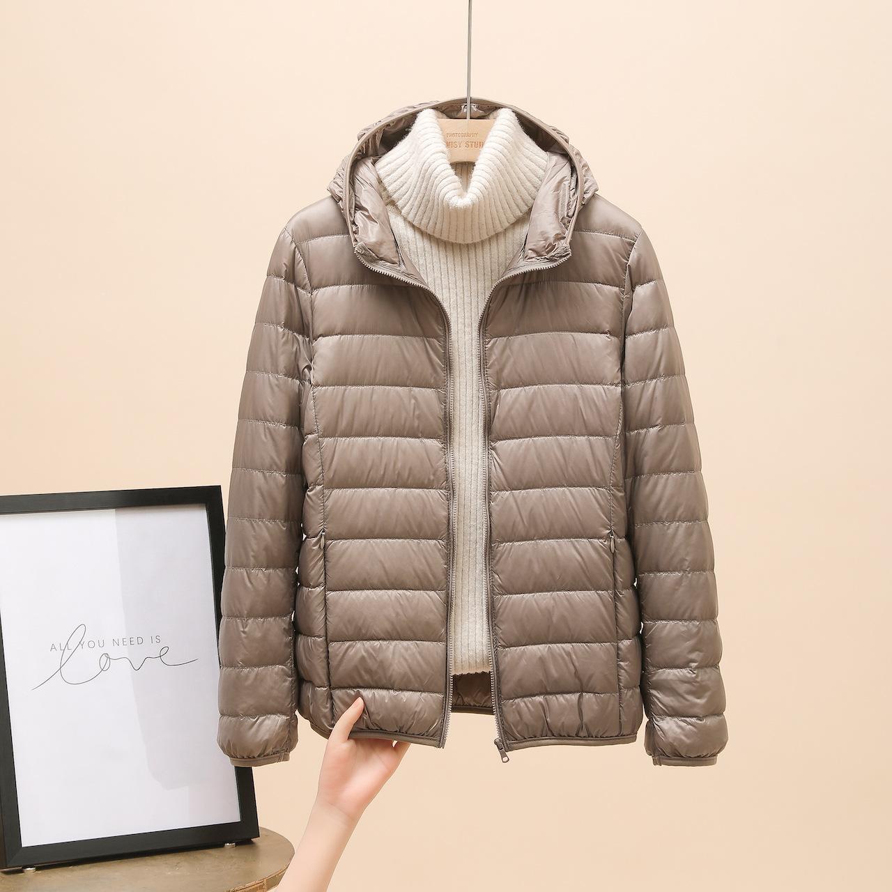 Damenbekleidung Ultraleichte Daunenjacke Damen Winter Warmer Mantel Leichte Warme Jacken Damen Kapuzenparka XXXXXXL khaki