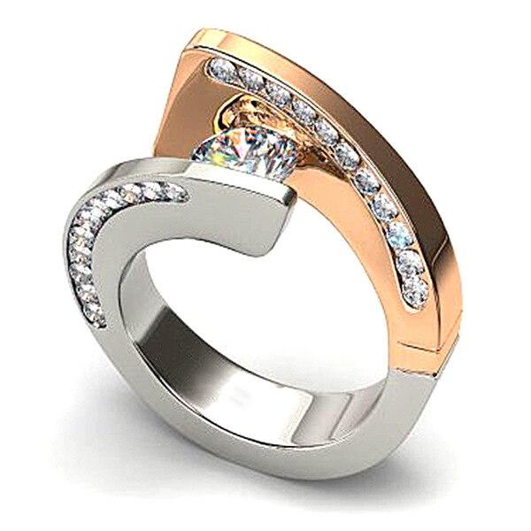 Hochwertiger zweifarbiger Zirkon-Stein-Ring, Kristall, silberfarbener Ring, Hochzeitsschmuck, Verlobungsringe für Frauen 10 weiß