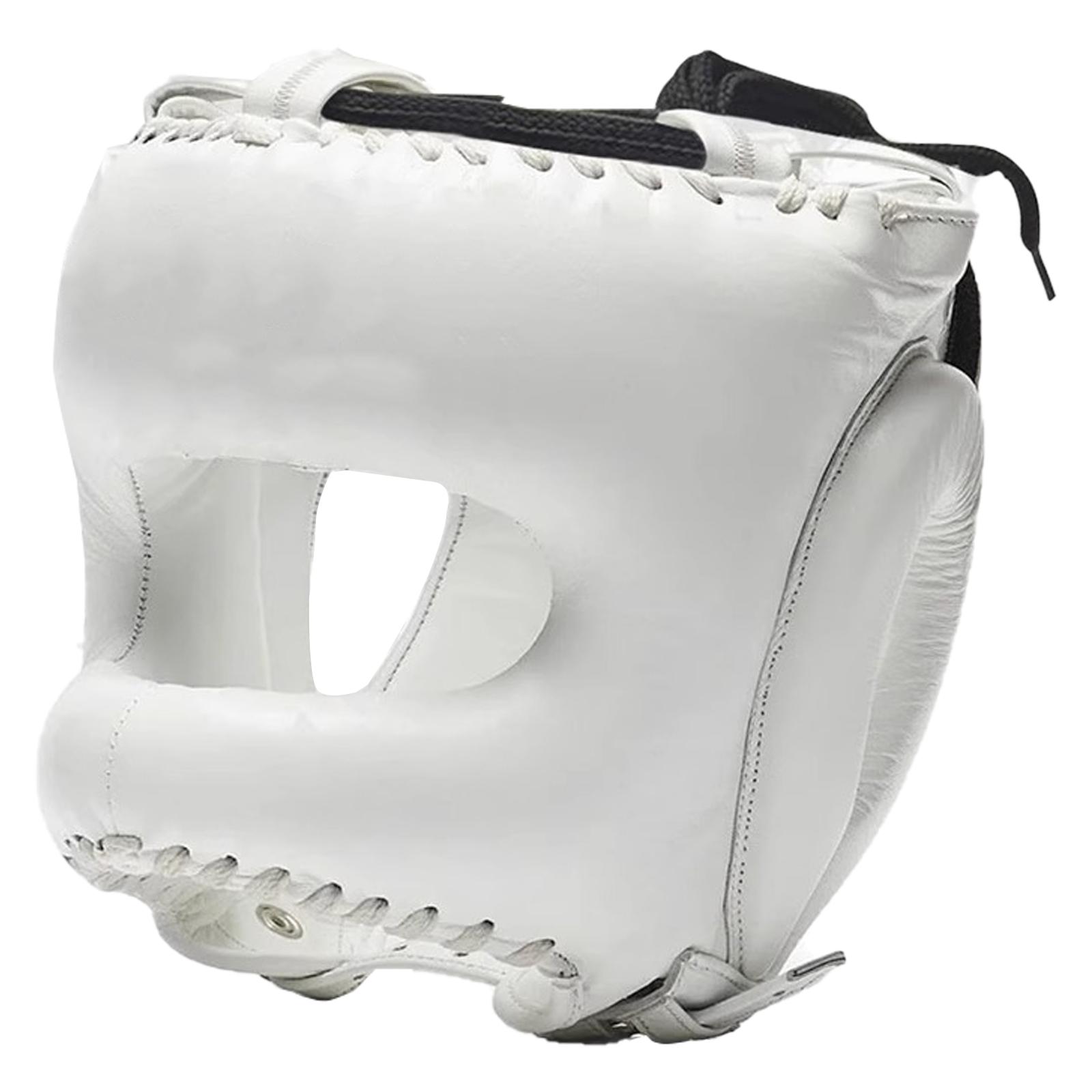 Vollgesichts-Kickbox-Helme PU-Leder Trainings-Sparring Kopfschutz Helme Kampfsport Kopfschutz Protector Langlebig M weiß