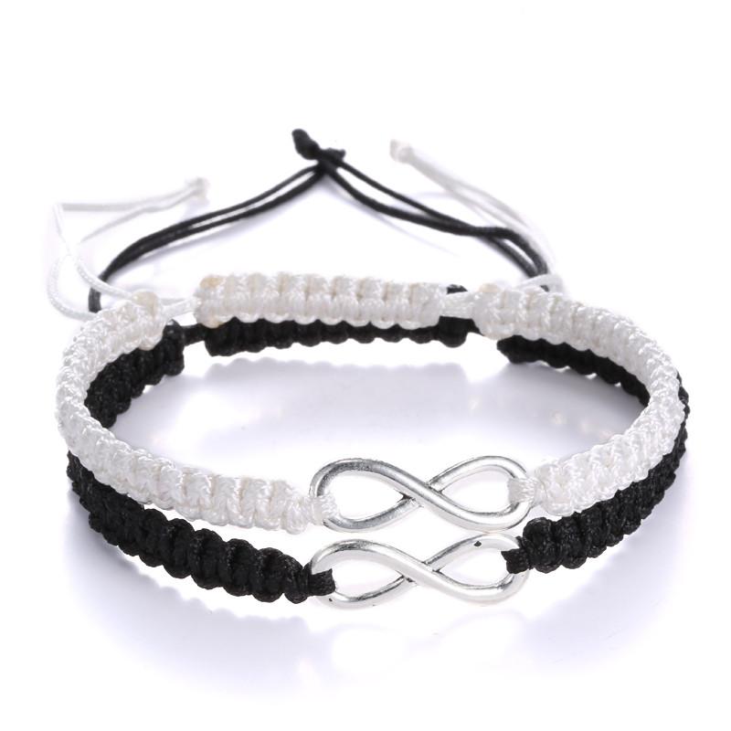 2 Stück Neues Retro Unendlichkeit Handgemachtes Armband Set Freundschaftsarmband Set Liebe Paare Armbänder & Armreifen Set Unendlichkeit Schmuck white