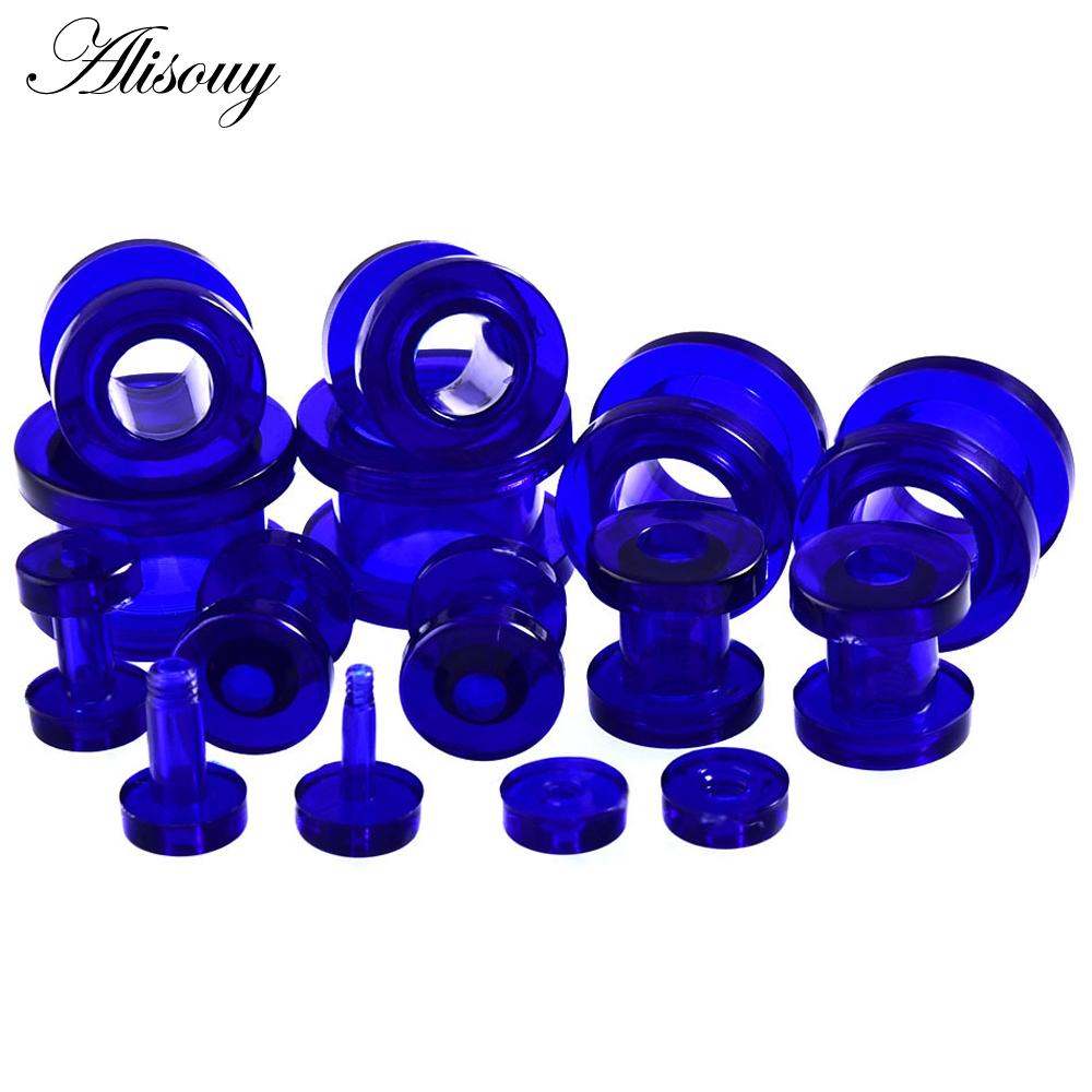 1 paar/los Acryl Ohr Flesh Tunnel Doppel Ausgestelltes Hohl Schraube Fit Ohr Bahre Plugs Messgeräte Körper Piercing Schmuck Schwarz 8mm blau