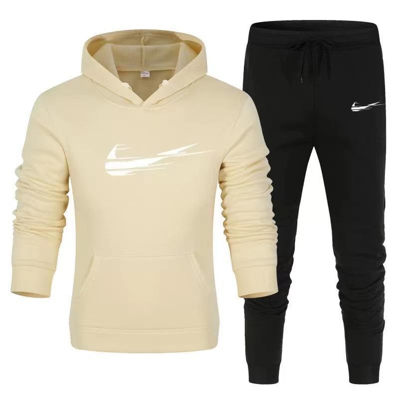 Frühling und Herbst Neuer Pullover Lässiger Sportpullover Herrenmode Bedruckter Hoodie M beige