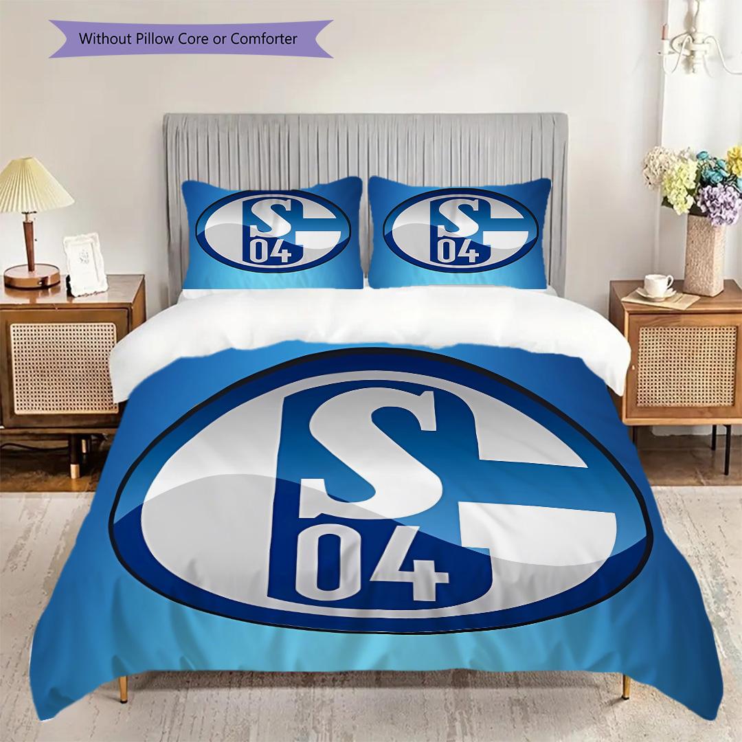 FC Schalke 04 Muster Bettwäsche Steppdecke Set Bettbezug Kissenbezug Heimdekoration Geburtstagsgeschenk (1 Bettbezug + 2 Kissenbezüge, ohne Füllung) 155x200cm