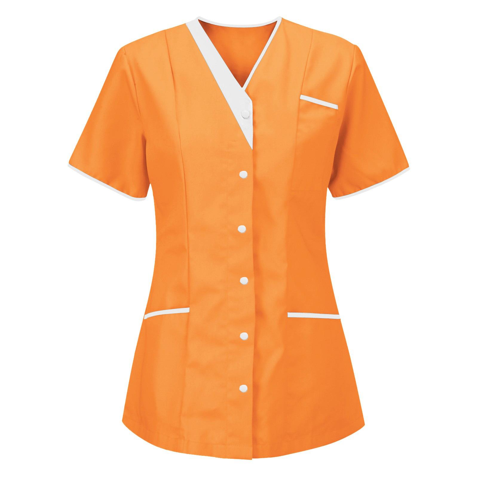Damen Uniform Schnelltrocknendes Gewebe Einfarbig V-Ausschnitt Kurzärmlige Uniform XL safrangelb