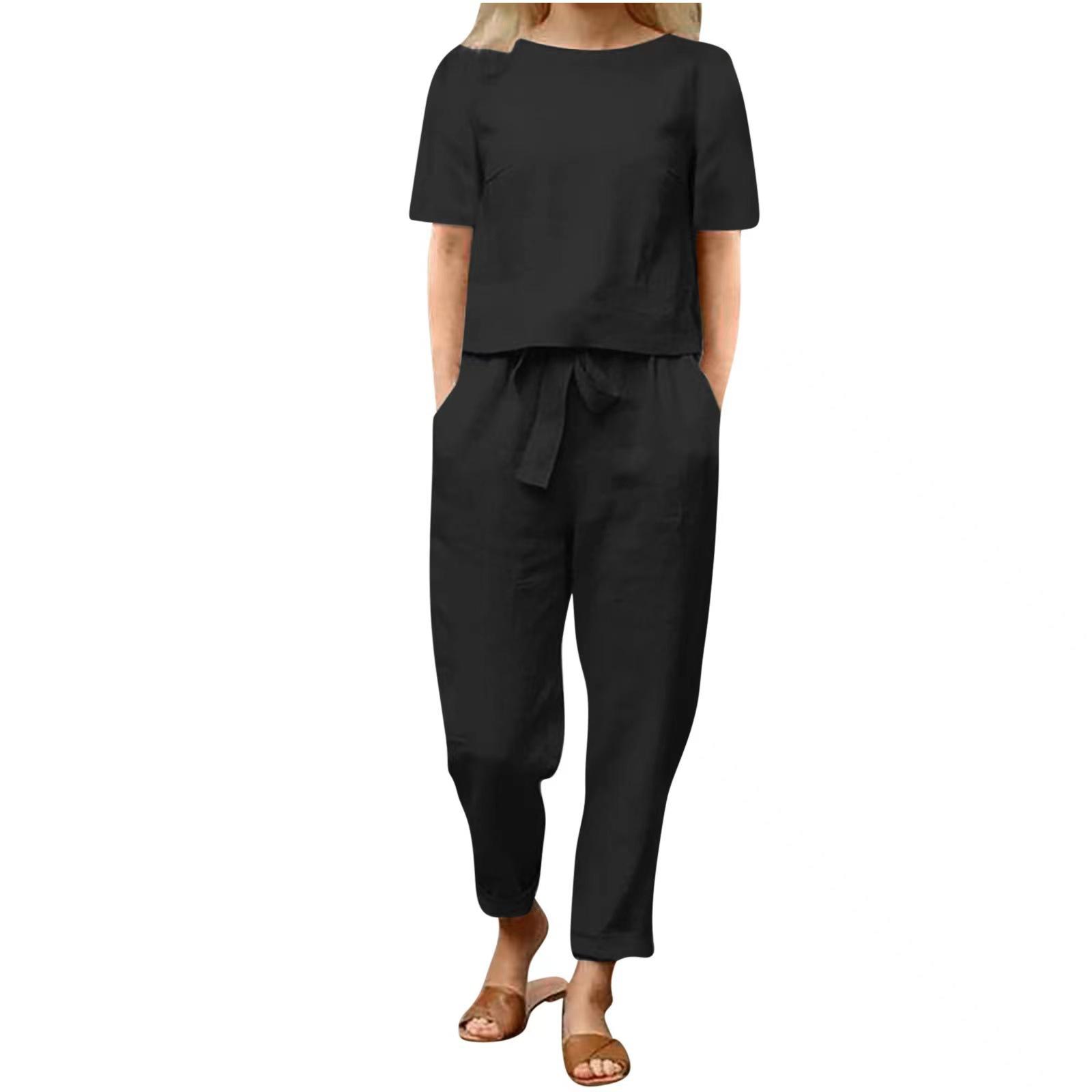 Damen Bluse und Hose, Ein Sommer-Set aus zwei Objekten mit Hose XXXXXL schwarz