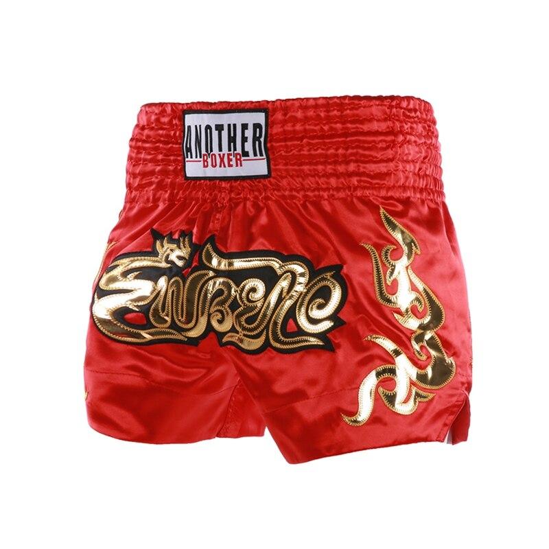 Kurze Muay Thai Satin-Boxshorts mit Stickerei-Patch, Damen und Herren, MMA-Kampf, Kickboxtraining, Kickboxhose, Kinder, Jungen und Mädchen m