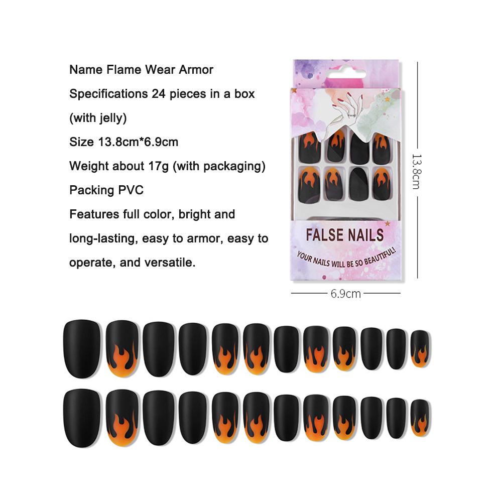 24 Stück Flammen Falsche Nägel Set Schwarz Falsche Nägel Nagelspitzen Vollabdeckung Nagelkunst Nachtclub Aufdrücken schwarz