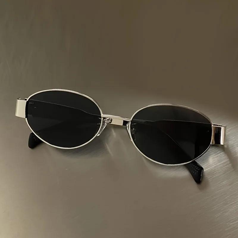 Retro Metallrahmen Pilot Oval Sonnenbrille Damen Herren Markendesigner Vintage Runde Sonnenbrille Luxus 90er Grüne Gläser Shades Männlich silber grau