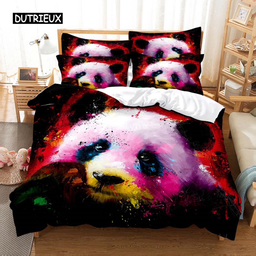 Farbe Panda Bettwäsche Set Bettbezug Set 3D Bettwäsche Digitaldruck Bettwäsche Queen Size Bettwäsche Set Modisches Design 140x200cm 3pcs
