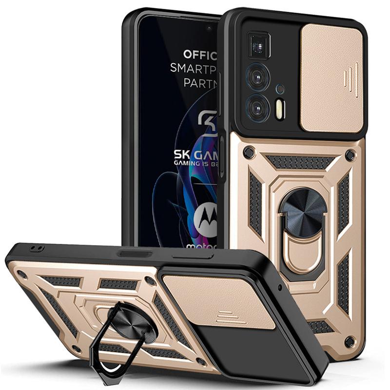 Für Motorola Edge 20 Pro Hülle Schiebekamera Armor Handyhüllen Für Moto Edge20 Lite Edges Magnetischer Halter Ständer Abdeckung Fundas Moto Edge 20 Pro gold
