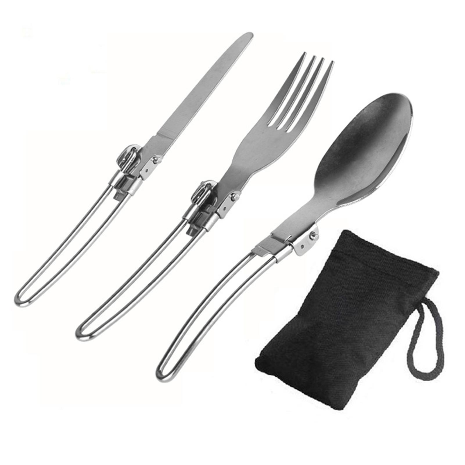 3-teiliges Klappmesser-Gabel-Löffel-Set, faltbares Besteck-Set, Edelstahl, Camping-Besteck-Set für silber