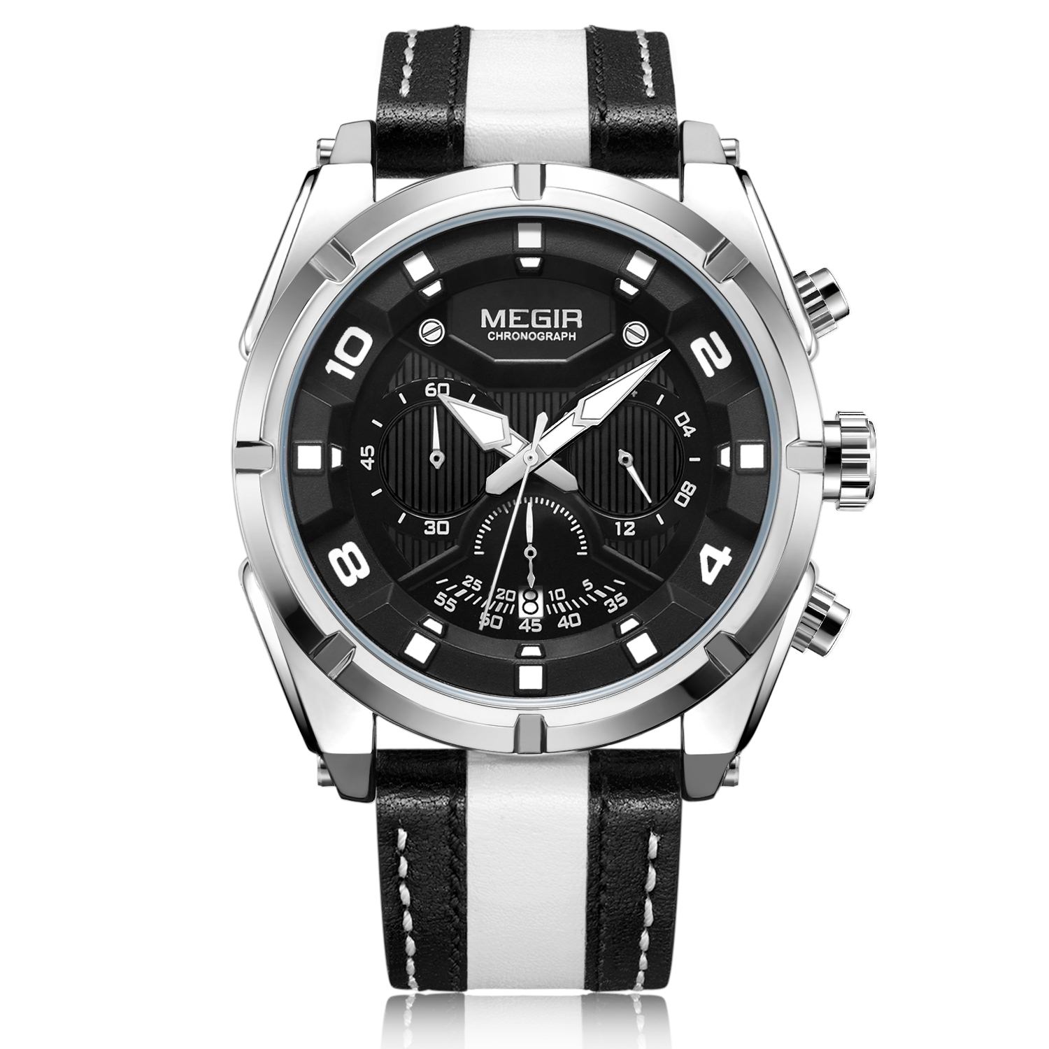 MEGIR Outdoor Sport Quarz Uhren Männer Top Luxus Marke Chronograph Leder Wasserdichte Armbanduhren