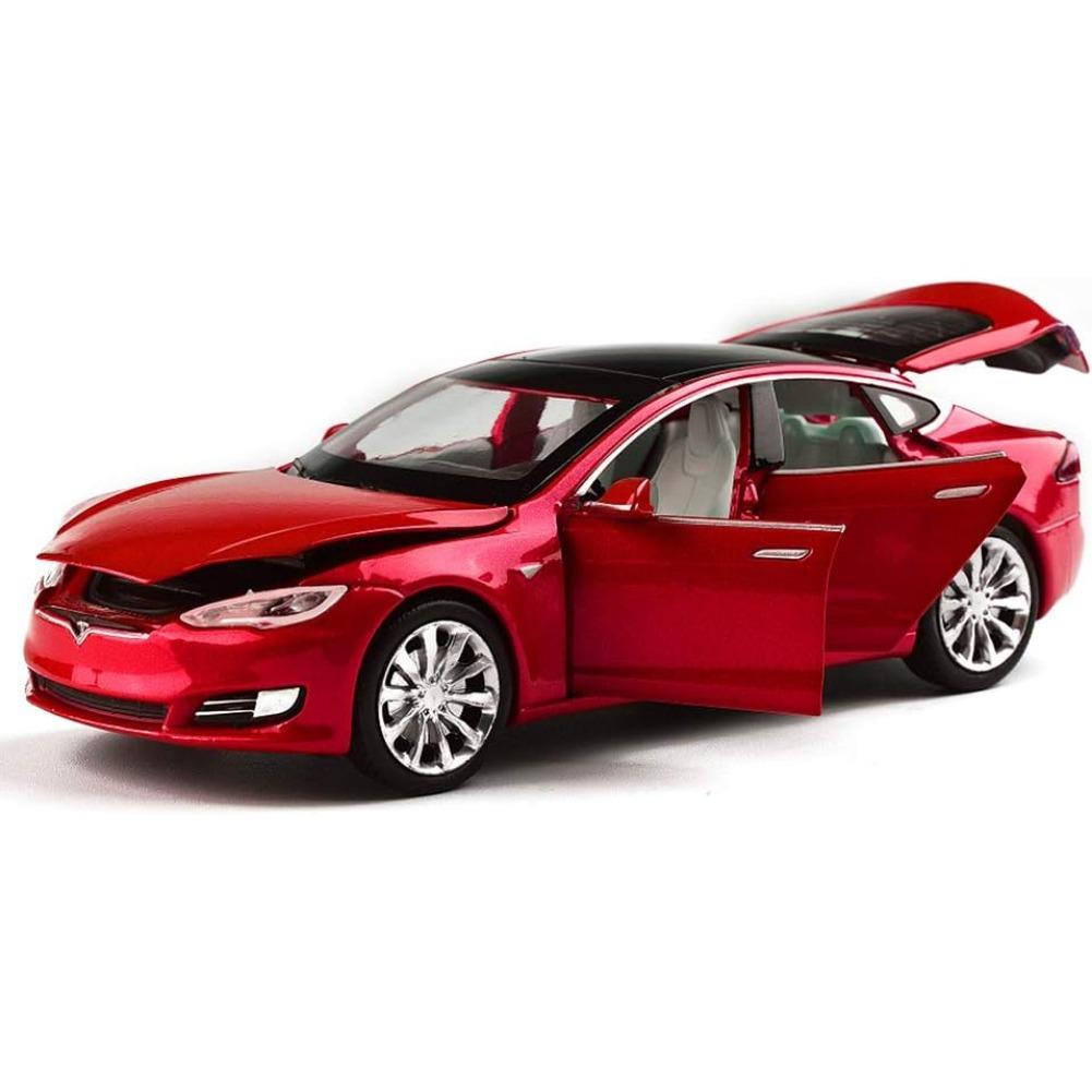 Spielzeugauto im Maßstab 1/32, Tesla Model S, Modellautos aus Legierung, Rückziehfahrzeuge, Autospielzeug für Kleinkinder 1/32-Size:16*6*5cm rot