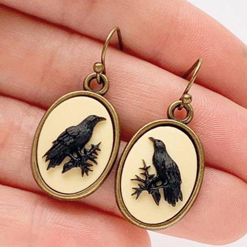 Retro Oval Black Crow Drop Ohrringe Frauen Party Zubehör Ancien Ethnic Personalisierte Baumeln Ohrringe gold