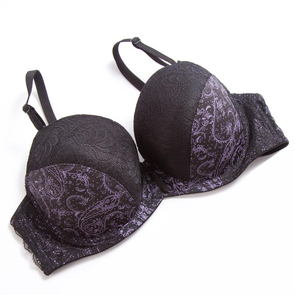 Spitzen-BHs für Frauen, Übergröße, BH, Druck, florales Plunge-Bralette, sexy Dessous, Bügel-BH 34D schwarz