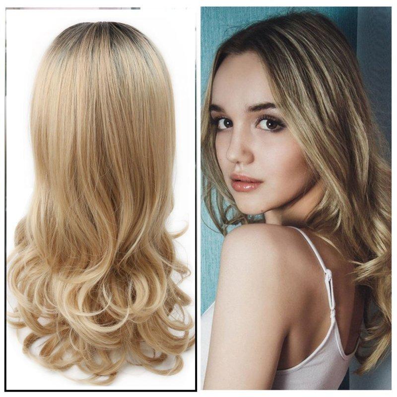 Lange, natürlich gewellte Perücken für Frauen, Ombré-Braun-Blond, flauschiges, hitzebeständiges Haar, modische Damenperücke aus synthetischem Haar für den täglichen Gebrauch, Cosplay goldgelb