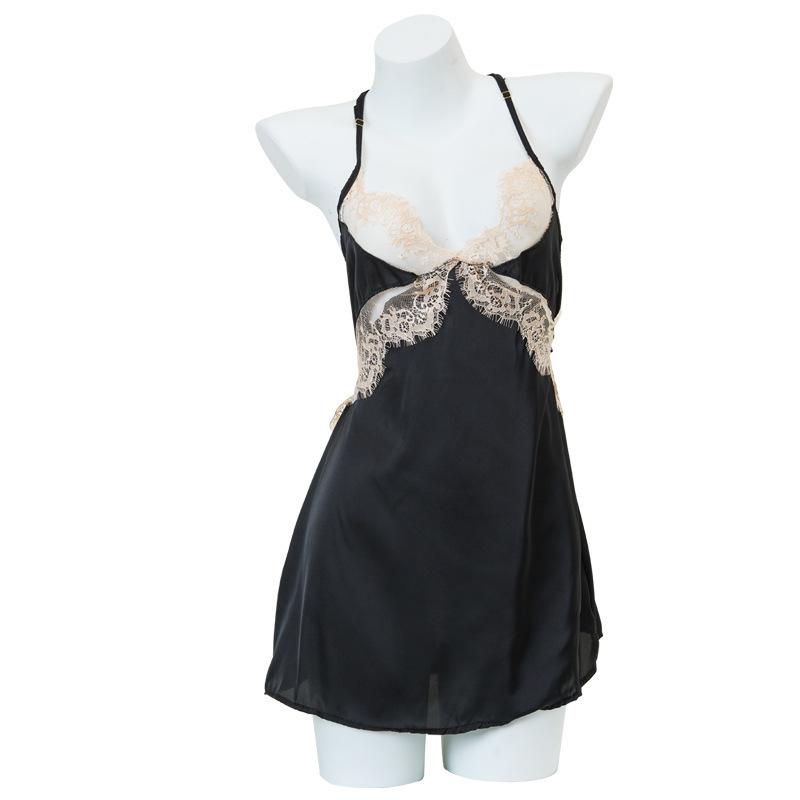 Sexy Unterwäsche, Sexy Pyjamas für Damen, Heiße Verführung, Spitzen-Rückenfreies Strapskleid, Tüll-Transparente Loungewear für Damen One Size schwarz
