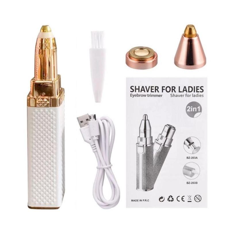 2 IN 1 elektrischer Augenbrauentrimmer, USB wiederaufladbar, Körper- und Gesichtshaarentfernung, Lippenstiftform, Mini-Epilierer für Frauen, bunter Sternenhimmel weiß