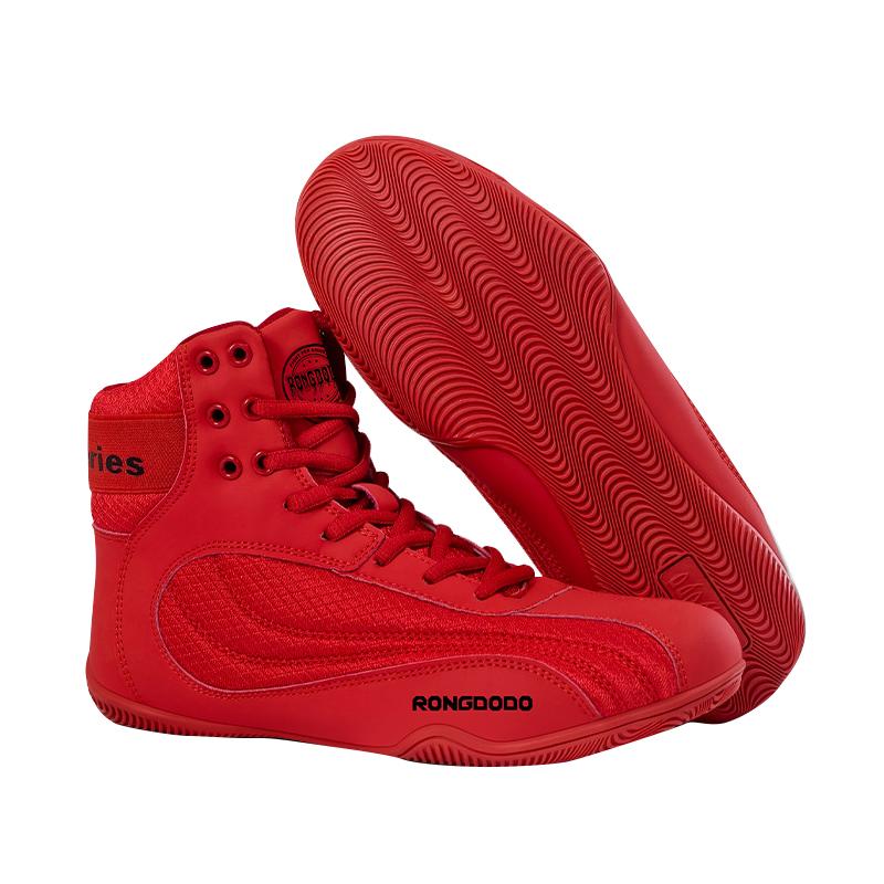 Neue Boxschuhe Kampf Training Kampfsport Fitness Übung Sanda Schuhe High Top Stoßdämpfend Wrestling Schuhe 43 rot