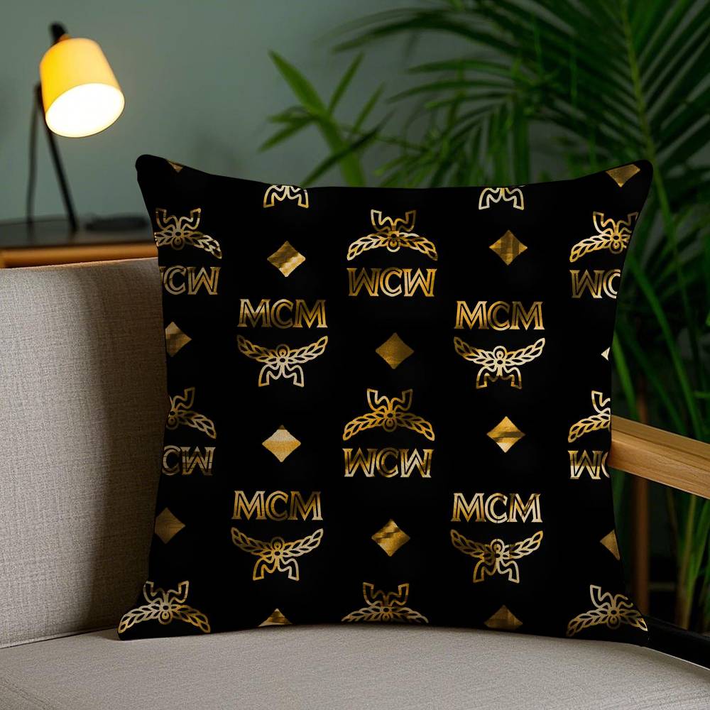 Klassische Geniale Design-Drucke MCM-M Kissenbezug Milbenabweisender Kissenbezug Verdeckter Reißverschluss Seidig kurzer Plüsch Sofakissenbezug 16x16Inch