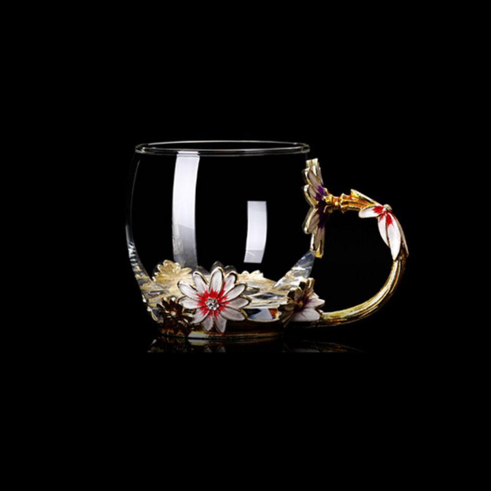 Emaille-Blumen-Teetassen-Teller-Set, elegantes Blumen-Teetassen-Set, ausgefallene Glas-Kaffeetassen, Mutter-Geschenk Short Cup