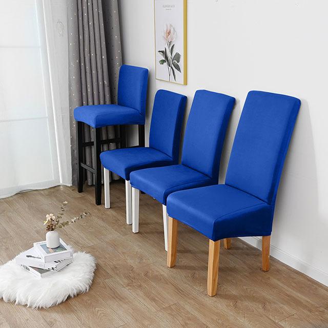 Einfarbige Spandex-Stuhlhussen, Stretch-Stuhlhussen für Esszimmer, Küche, Hochzeit, Büro, Hotel, Polyesterstoff XL(60-70cm) blau