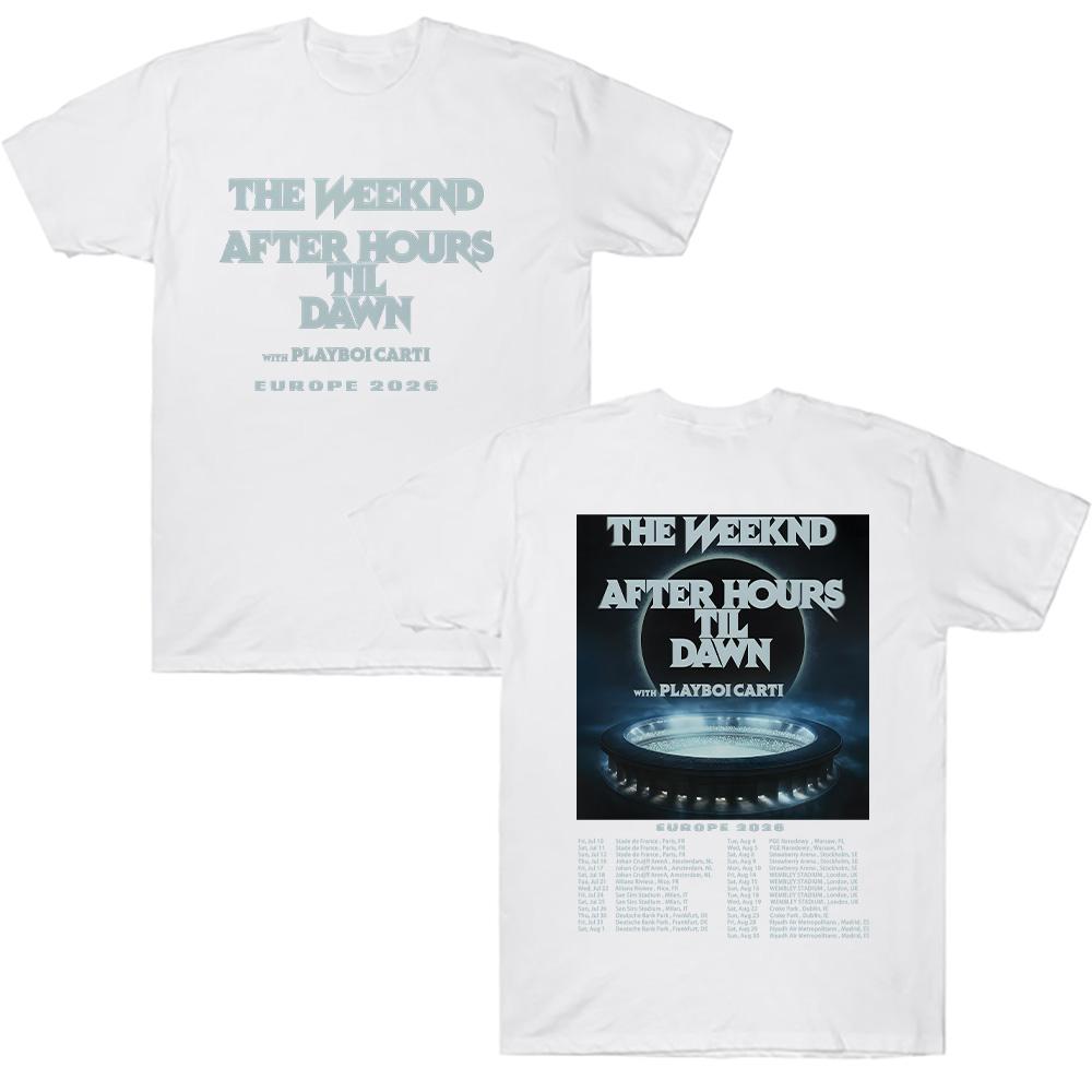 TheWeeknd After Hours Til Dawn Europa 2026 T-Shirts Grafik T-Shirts Damen Herren Hip Hop T-Shirt Trendiger Stil Kleidung Baumwoll-T-Shirts L weiß