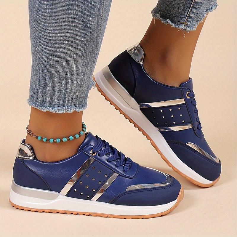 Frauen Turnschuhe Plattform Schuhe Leder Patchwork Casual Sport Schuhe Damen Outdoor Laufen Vulkanisierte Schuhe 40 blau