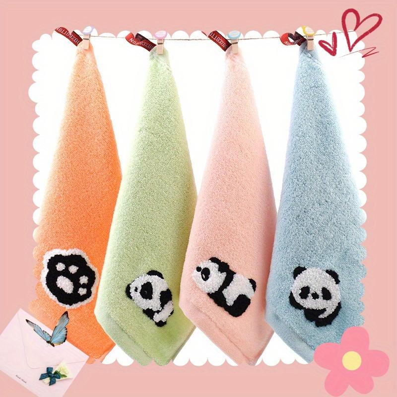 4 Stück 100% Baumwolle Tierstickerei Handtücher Ultraweich Saugfähig Schnelltrocknend Gesichts- Badetücher, Kompakte Leichte Quadratische Handtücher mit Bär, Katze, Panda 25*25cm beige