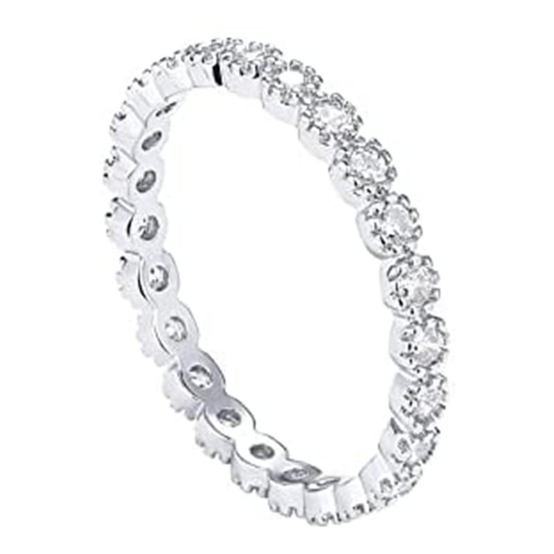 Huitan Runde Zirkonia Verlobungsringe für Damen Exquisite Silberfarbene Damenaccessoires Weiß/Himmelblau CZ Modeschmuck 9 white