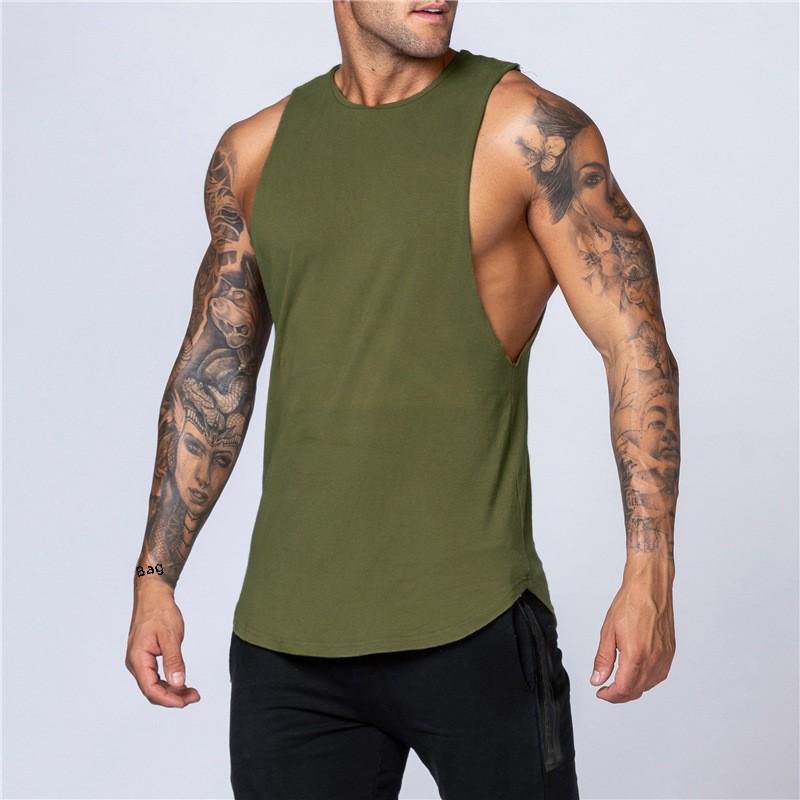 Einfarbiges, lockeres Sommer-Unterhemd aus Baumwolle für Herren – ärmelloses Bodybuilding-Fitness-Unterhemd XL armee grüne