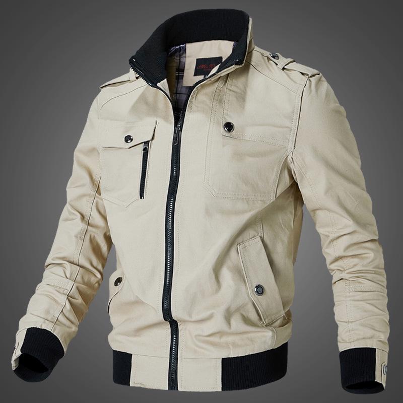 Frühling und Herbst Herren Freizeitjacke Stehkragen Jacke Herren Arbeitskleidung Jacke Baumwolljacke XXL khaki