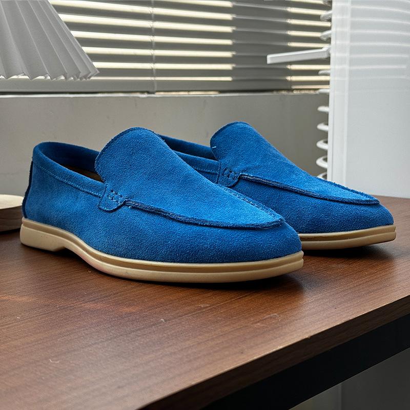 Mode Herren Klassischer Britischer Stil Slipper Mokassins Kuhveloursleder Echtes Leder Mode Herren Freizeitschuhe Herren Outdoor Fahr-Flats 48 blau