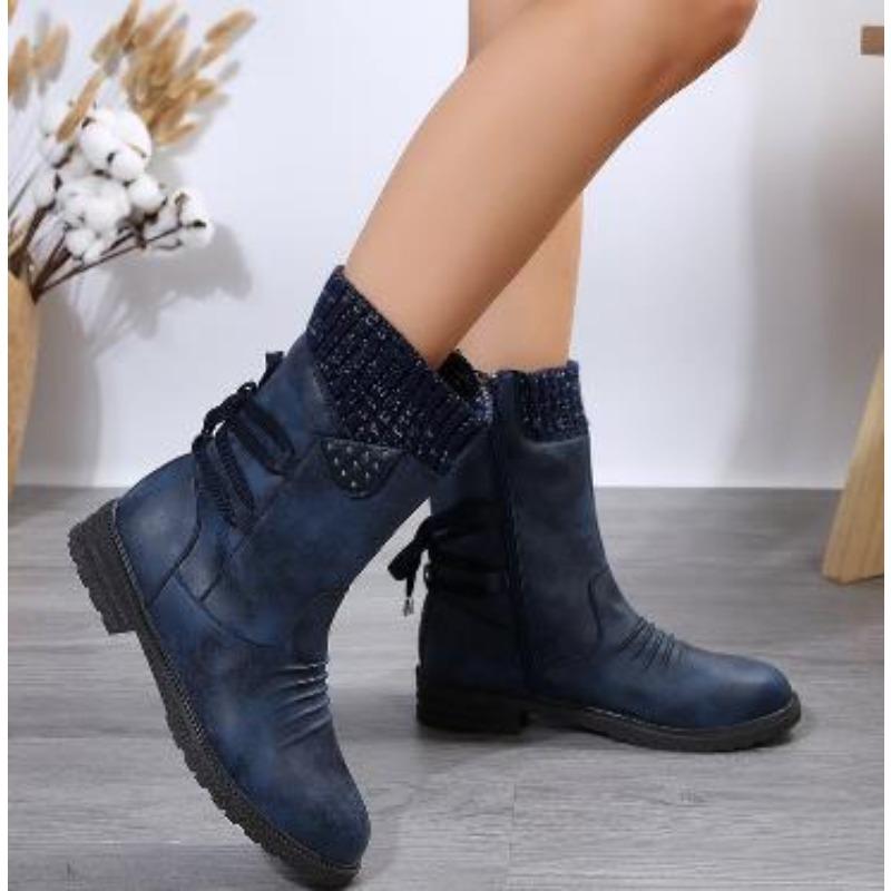 Mode Neu Hohe Qualität Mode Neu Damen Stiefeletten Blockabsatz Herbst Winter Reißverschluss Runde Spitze Stiefel Für Damen Stiefel 39 blau