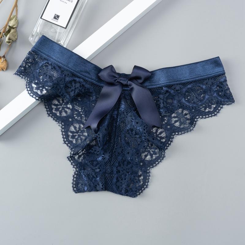 Sexy Spitzen-Tanga für Damen, Schmetterling, niedrige Taille, Höschen, transparenter Ausschnitt, Dessous, Damen-Slip, T-Rücken, Damenunterwäsche M blau