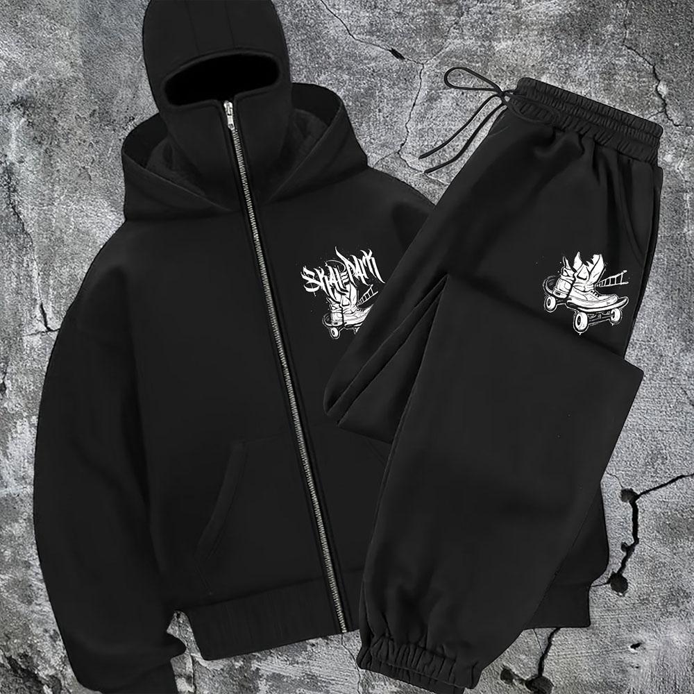 Zip-Up Hoodie und Sweatpants Set Streetwear-Stil Ganzjahreskomfort Freizeitkleidung Streetwear Kapuzenpullover mit Reißverschluss XXXL